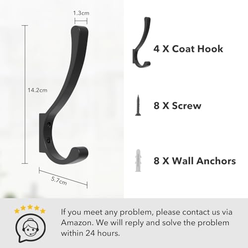 Coat Hooks Wall Mounted, Heavy Duty Hooks Hanging Towel, Black 8 Pack,Metal - size: 8 Pack