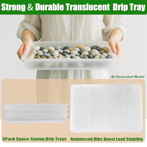 3 Pack Plastic Bonsai Humidity Trays, Rectangle Plant Growing Saucer Water Catcher Drip Tray, Seed Starter Drainage Tray Transparent (11.5x8.3 Inch)