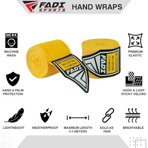 180-Inch Boxing Hand Wraps for Men & Women - Elastic Inner Gloves for Boxing, MMA, Kickboxing, Muay Thai - Pair (Green) - color: Yellow
