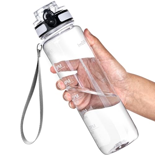 OLDLEY Water Bottle, 32oz Motivational Sports Water Bottle with Time Marker - Times to Drink - Tritan, BPA Free, Wide Mouth Leakproof, Clear (1 Bottle) - color: A-Clear, size: 32 Ounces