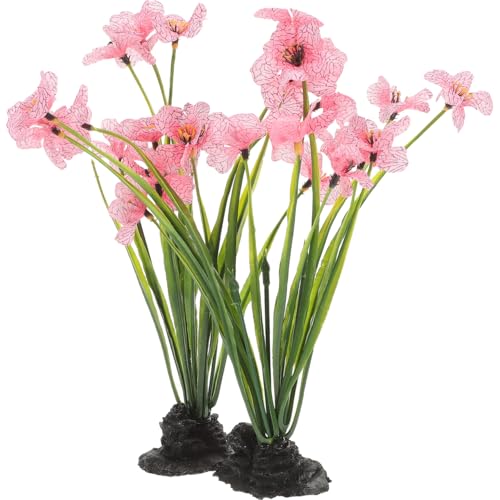 IMIKEYA 2Pcs Aquarium Plants Plastic Realistic Fish Tank Decor, Artificial Aquarium Plants Decoration with Soft Betta-Safe Leaves, Weighted Base for Fish Tank Accessories, 7.5 Inch Tall