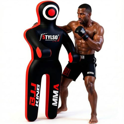 Unfilled Grappling Dummy – Adult Life Size Wrestling & BJJ Training Dummy, MMA Jiu Jitsu Judo Takedown & Throwing Practice, Heavy-Duty Triple-Stitched Canvas Submission Dummy - color: Black, size: 6ft / 72"