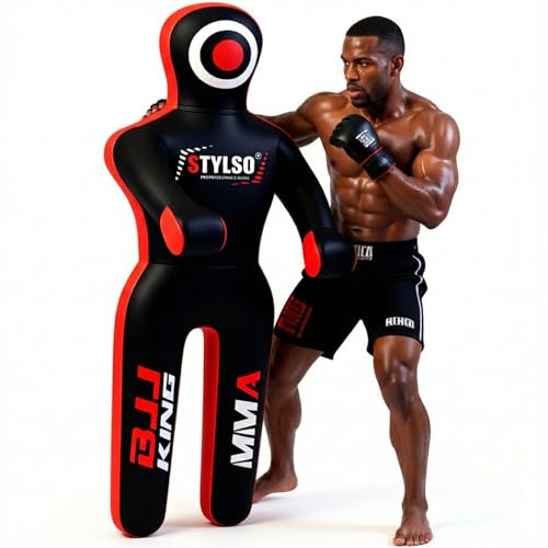 Unfilled Grappling Dummy – Adult Life Size Wrestling & BJJ Training Dummy, MMA Jiu Jitsu Judo Takedown & Throwing Practice, Heavy-Duty Triple-Stitched Canvas Submission Dummy - color: Black, size: 6ft / 72"