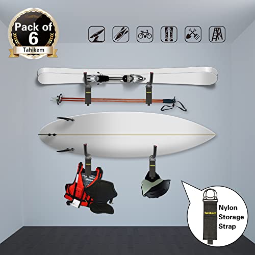 6 Pack 7-Inch Wall Mount Garage Storage Hooks for Ladder & Tools | Wall Mounted, Rust Resistant,Hooks with Installation, J Hooks for Ladder, Bike, Cable Bracket(Max 30 lbs) - size: 7 Inch- 6 Set