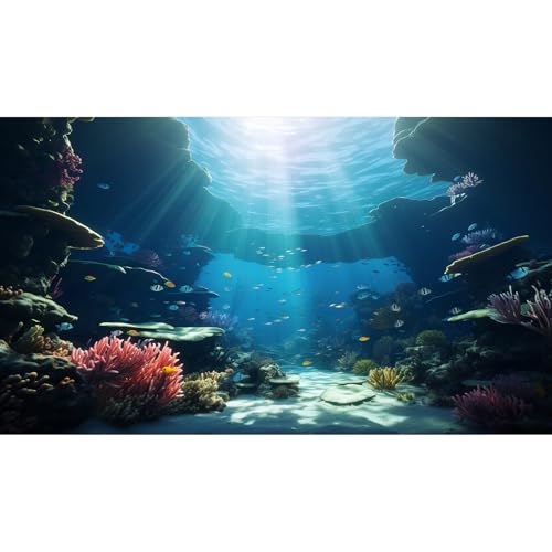 Ocean Floor Fish Tank Background Under The Sea Soft Coral Reef Aquarium Background Underwater Aquatic Plants Sunray Terrarium Backgrounds Deep Sea Tropical Fish Tank Aquarium Backgrounds 30x12in