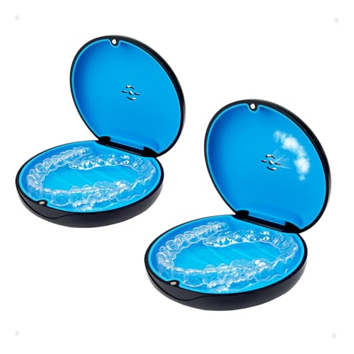 2 Pack Retainer Case with Vent Hole, Compatible with Invisalign - color: Black Blue