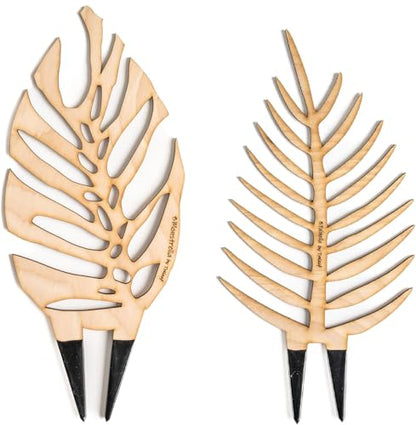 Bare™ Bundle – Monstrella + Palmella - Set of 2 Wooden Plant Trellises for Indoor Climbing Houseplants – 12” Tall Customizable Leaf-Shaped Plant Supports