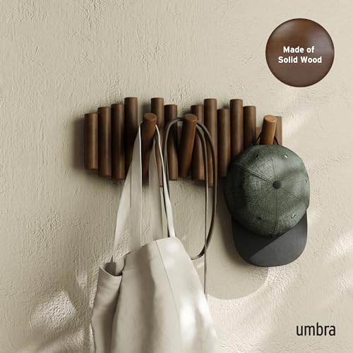 Umbra Picket Coat Rack, Wall Mount 5 Flip-Down Coat Hooks, Walnut - color: Walnut, size: 5-Hook