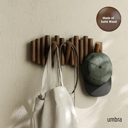 Umbra Picket Coat Rack, Wall Mount 5 Flip-Down Coat Hooks, Walnut - color: Walnut, size: 5-Hook
