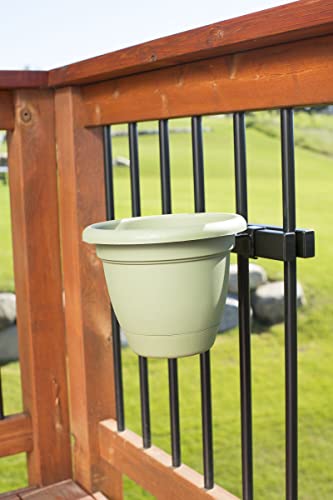 Deck Railing Plant Container Holder/Bracket Kit for Round Pot Planters (10") Connects Harmlessly to Vertical Spindled Railings - Adjustable Height - Heavy Duty Plant Hanger - size: 10"