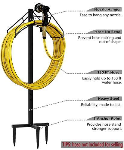 Freestanding Garden Hose Holder Hanger, Heavy Duty Metal Water Hose Reel Storage Stand Rack for Yard Lawn, Bright Black (Hose not Included) - color: Nozzle