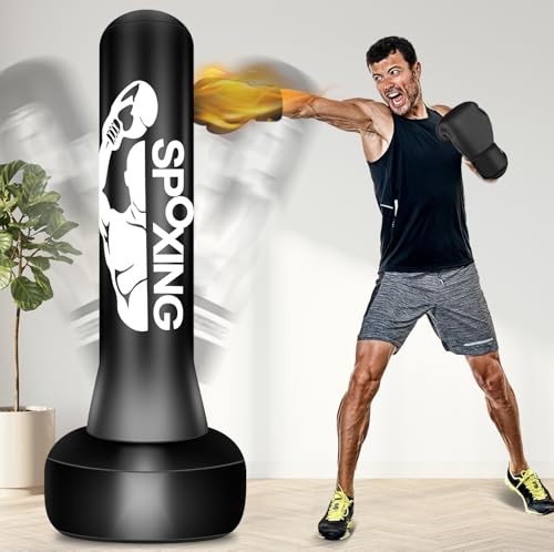 Freestanding Punching Bags for Adults Teens - 70" Heavy Bag with Stand Men Standing Boxing Inflatable Kickboxing Training MMA Muay Thai Fitness - style: Fight Men Pattern