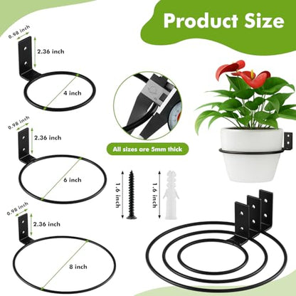 8-Pack 4 Inch Flower Pot Holder Ring Wall Mounted Metal Flower Pot Hangers Wall Hanger Bracket Rings Black Planter Bracket for Home, Garden, Indoor Outdoor Pots - size: 4''