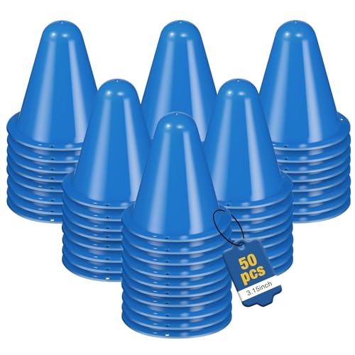 50 Pack 3.15 Inch Mini Cones for Sports Drills,Agility & Footwork Practice,Portable Small Cones for Indoor Outdoor Soccer,Basketball,Team Activities - color: blue