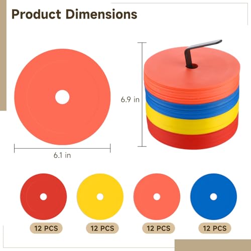 ZALIR 48 Pcs 6.1 Inch Flat Cones, Spot Markers, Flat Soccer Cones for Training, Field Court Markers, Soccer Disc, Practice Cones, Training Equipment, for Football Practice&Field Marking