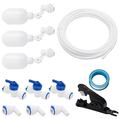 3/8inch Tube Float Ball Valve Water Level Control, Adjustable Plastic Water Purifiers Float Valve Kit for Tank Aquariums Aquaculture (Side Install)
