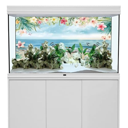 AWERT 36x18 inches Sea Beach Aquarium Background Blue Sky Seaside Beach Tropical Plants Flowers Shells Starfish Fish Tank Background Polyester Terrarium Background