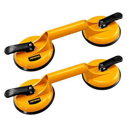2 Pack Glass Suction Cup,Aluminium Heavy Duty Vacuum Lifter for Moving Glass/Window/Tiles/Mirror/Granite,Double Gripper Sucker Plate,Yellow