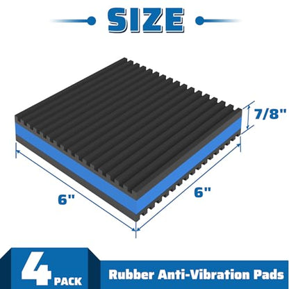 4 Pack Rubber Anti Vibration Pads 6" X 6" X 7/8", Heavy Duty EVA Vibration Isolation Pads for Compressos, Conditioner, Treadmill, Washing Machine, Dryer, Rubber Isolation Pads - size: 6" X 6" X 7/8"