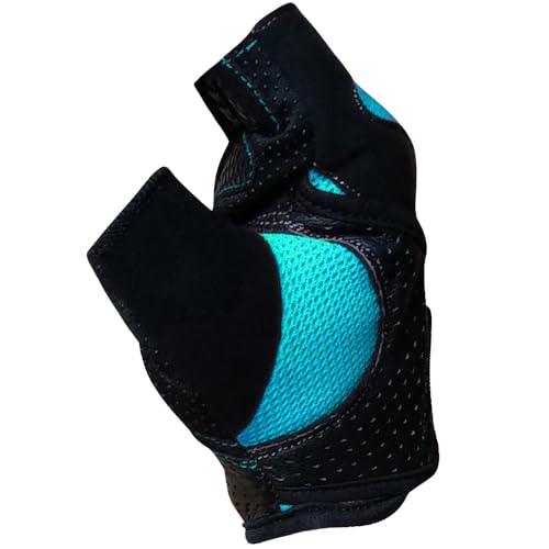 Meister Women's Fit Grip Weight Lifting Gloves w/Washable Amara Leather - color: Black / Turquoise, size: Medium