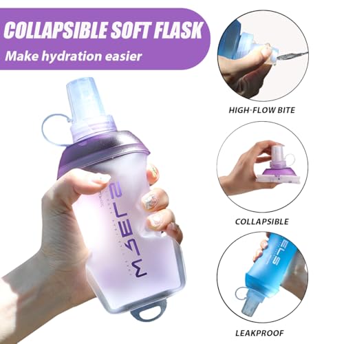 WRELS 200ml/350ml/500ml Collapsible Soft Flask,BPA Free Folding Soft Water Bottle with Hanging Ring,Lightweight TPU Hydration Flask for Running Marathon Cycling Hiking - color: Purple-500ml*1