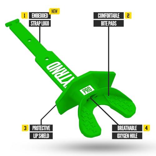 Nxtrnd Two Pro Football Mouth Guard, Permanent Strap, Fits Adult & Youth (Green) - color: Green Pro