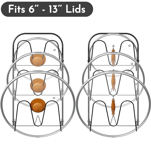 Universal Adjustable Pot Lid Holder Organizer for Cabinet - Upgraded Patented Niceyos 1 Pack Pan Lids Organizers Inside Cabinet Door Wall Mount Pots Top Rack for Kitchen Cupboard Fit 6" to 13" (Black)