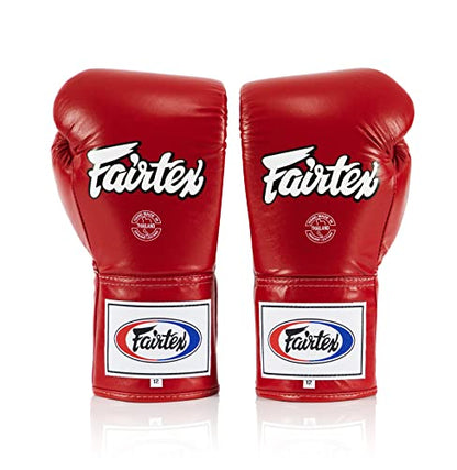 Fairtex BGL6 Locked Thumb Boxing Gloves, Leather Lace Up Muay Thai MMA Gear | Snug-fit hand compartment with ergonomic curves. Minimizes hand fatigue. Built for pro competitions and sparring. - color: Red, size: 12 oz