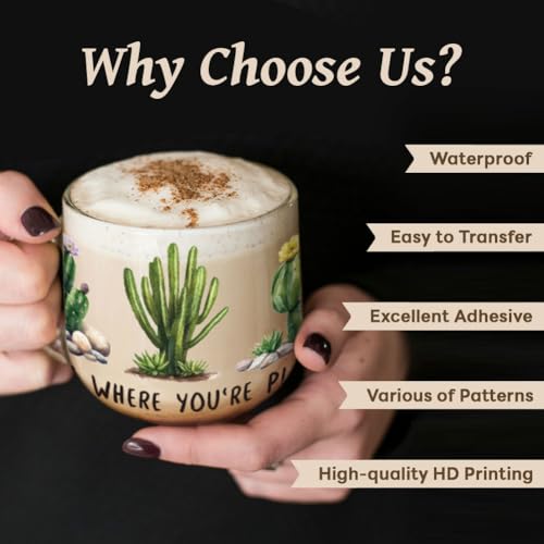 UV DTF Cup Wraps Transfer Stickers Cactus Pattern, 10 Sheets Waterproof Custom Vinyl Transfer Sticker 16oz Coffee Glass Cup Tumbler Bottle Mug Decals for Men Women - style: Cactus