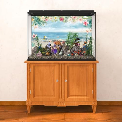 AWERT 36x18 inches Sea Beach Aquarium Background Blue Sky Seaside Beach Tropical Plants Flowers Shells Starfish Fish Tank Background Polyester Terrarium Background