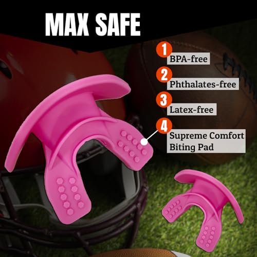 O Shield Core Football Mouth Guard, Detachable Strap - color: Pink