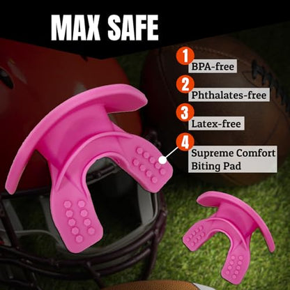 O Shield Core Football Mouth Guard, Detachable Strap - color: Pink