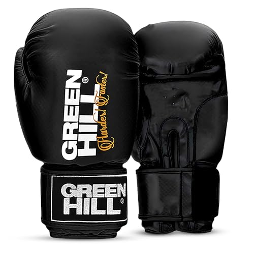 Green Hill Leather Boxing Gloves for Men & Women, Training Gloves - color: Black, size: 10 OZ