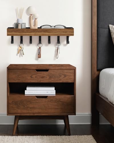 Key Holder Wall Mount Magnetic Adhesive - Key Hooks Rack with shelf - color: Rustic, size: Large