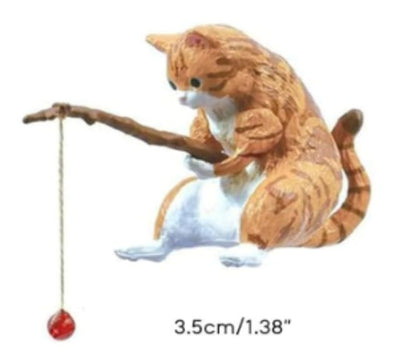 7 Pcs Cat Fishing Figurine, Cute Cat Statue Decor, Resin Mini Fish Tank Decorations Craft Sculpture for Aquarium Tanks Desk Yard Pond Indoor Outdoor
