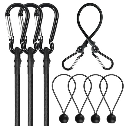 4 Pack 18 in Bungee Cords with Carabiner Hooks, 78 lb Max Load - size: 18"Bungee Cords with Hooks
