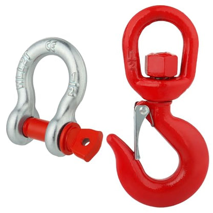 2 Ton Swivel Lifting Hook with 1/2" D Ring Shackles Heavy Duty - size: 1 Set 2T With Shackle