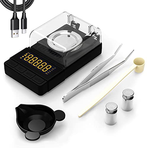 Digital Milligram Scale 50g/0.001g, Compact Mg Scale with 20g Calibration Weight and Accessories, Black Powder Scale for Reloading - color: Black