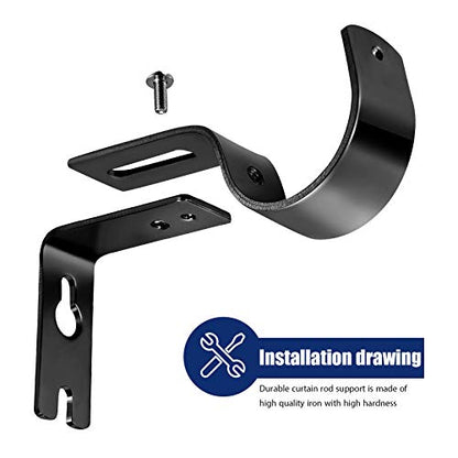 Frienda 12 Pcs Curtain Rod Brackets Adjustable Holder Wall for 1 Inch Diameter Curtain Rod General Bracket Hooks with Screws (Bright Black) - color: Bright Black