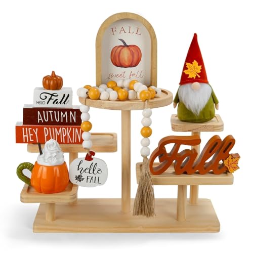 Fall Decorations for Home 6PCS Tiered Tray Decor Set, Fall Decor for Shelf Mantel Fire Place Office Desk Kitchen Bedroom Thanksgiving Autumn Table Centerpieces Pumpkin Farmhouse Tabletop Wood Signs - color: Fall