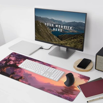 XXL Gaming Mouse Pad 35.4 x 15.7 Inch, Large Extended Desk Mousepad with Cherry Blossom Design, Water-Resistant Surface, Stitched Edges, Non-Slip Rubber Base Desk Mat - color: Cherry Blossom