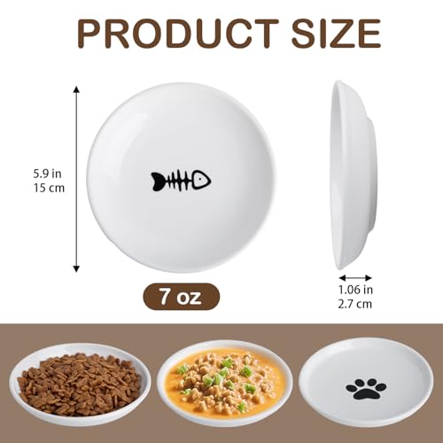Cat Food Bowl Set of 6, Ceramic Cat Bowls, Anti Whisker Fatigue Cats Bowl Set,5.9 Inches Shallow Wide Kitten Plates for Wet/Dry Food, Indoor Pets (Fish Bone)