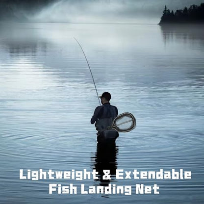 Floating Fishing Net for Steelhead, Salmon, Fly, Kayak, Catfish, Bass, Trout Fishing, Rubber Coated Landing Net with Fixed or Telescoping Pole Handle - color: Black PVC Net