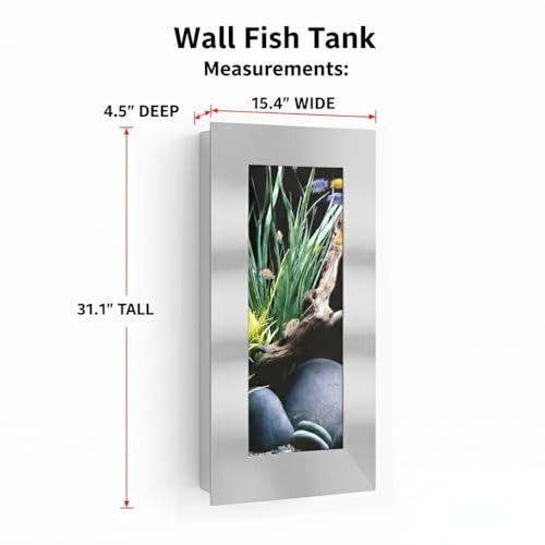 3.0 Wall Mounted Fish Tank Kit with LED Lighting, Built-in Filter System, Modern Space-Saving Design, Complete Accessories Set (Verticali, Silver)