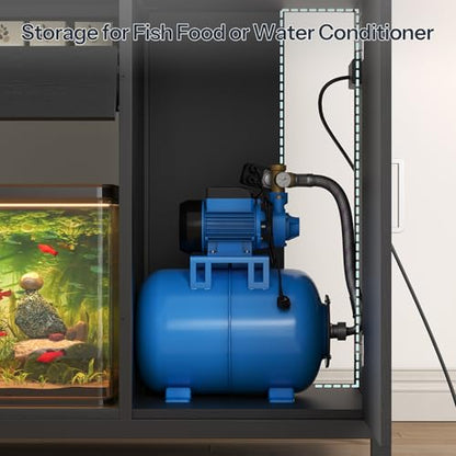 HOOBRO 55-75 Gallon Fish Tank Stand with Charging Station, Heavy Duty 650LB Capacity Aquarium Stand, Reptile Tank Stand with Flip-Door Drawer and Cabinet Storage, Black BB120UFT01