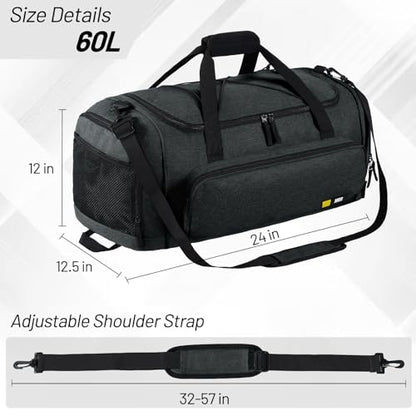 MIER Large Gym Bag for Men 60L Duffel Bag with Shoe Compartment - color: Dark Gray