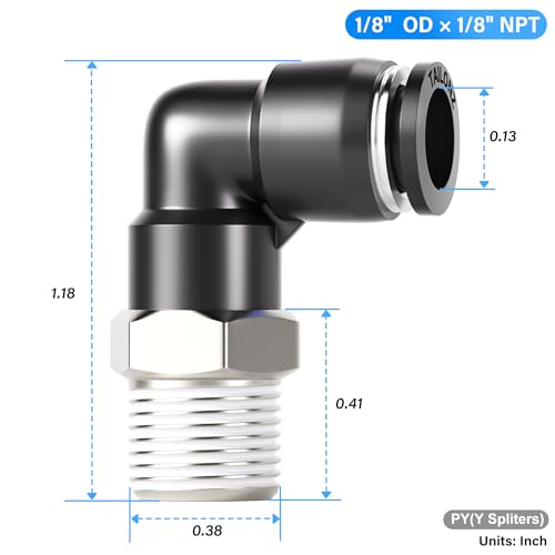 TAILONZ PNEUMATIC Male Elbow 1/8 Inch Tube OD x 1/8 Inch NPT Thread 90 Push to Connect Fittings PL-1/8-N1 (Pack of 10) - size: 1/8''OD 1/8''MNPT