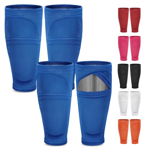Shin Guard Sleeves 2 Pairs, Soccer Sleeves for Kids & Youth Ages 3-15 - color: Blue, size: M (3'10''-4'5''/6-9Y)