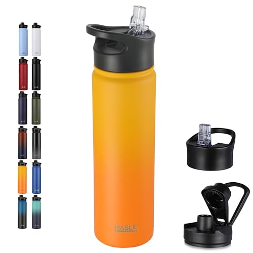 HASLE OUTFITTERS Insulated Water Bottle 22 oz Double Wall Stainless Steel Water Bottle Wide Mouth with Straw Lid & Spout Lid Keeps Cold or Hot(Yellow Orange Gradient,1) - color: Yellow Orange Gradient, size: 22 Ounces