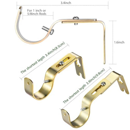 Frienda 4 Pcs Gold Curtain Rod Support Brackets Adjustable Curtain Rod Hangers for 1 Inch Diameter General Hardware Holders Wall Bracket Hanger Hooks with Screws